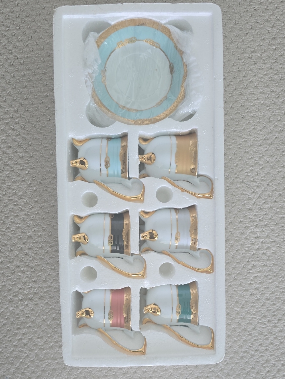 Elegant Gold-Trim Porcelain Espresso Cup Set in Pastel Mix